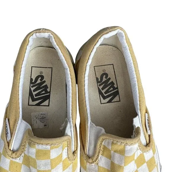 Vans Yellow & White Checkered Slip-On Loafers Size 5.5 Women / 4 Men Canvas Shoe - Picture 5 of 11